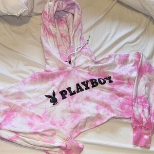 PLAYBOY Pink and White Tie-Dye Hoodie